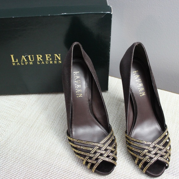 Lauren by Ralph Lauren Brown and Gold Heels - Picture 2 of 5